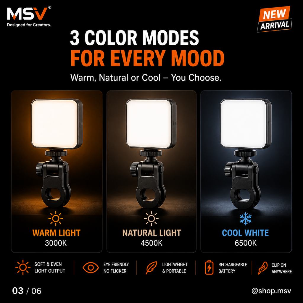 MSV Selfie Light - Perfect for selfies, video calls, vlogging, product shoots, makeup and live streaming