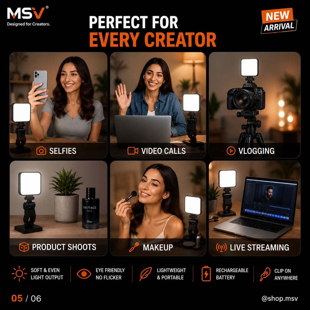 MSV Selfie Light - Adjustable brightness from 10% to 100%