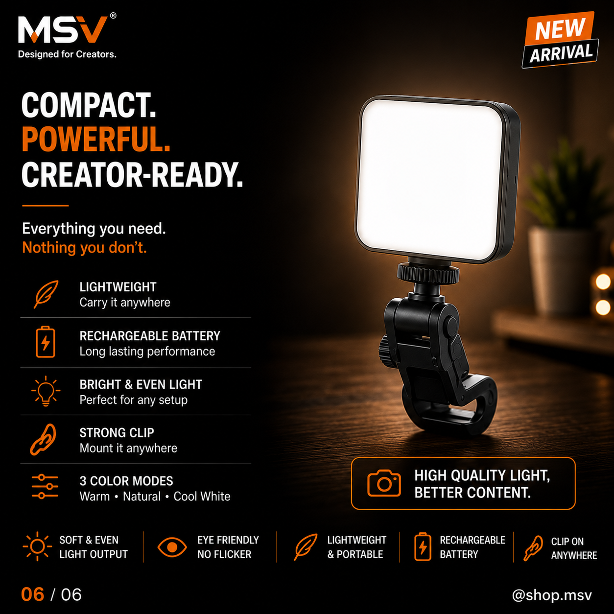 MSV Selfie Light - Compact, powerful, creator-ready with 3 color modes